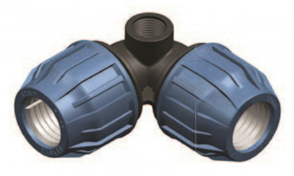 Winkel T-Stück 25 x 1/2" IG x 25 PE Klemmverschraubung x Innengewinde x Klemmverschraubung als Winkel T-Stück PN10 Made in EU Nach deutschen Qualitätsstandards